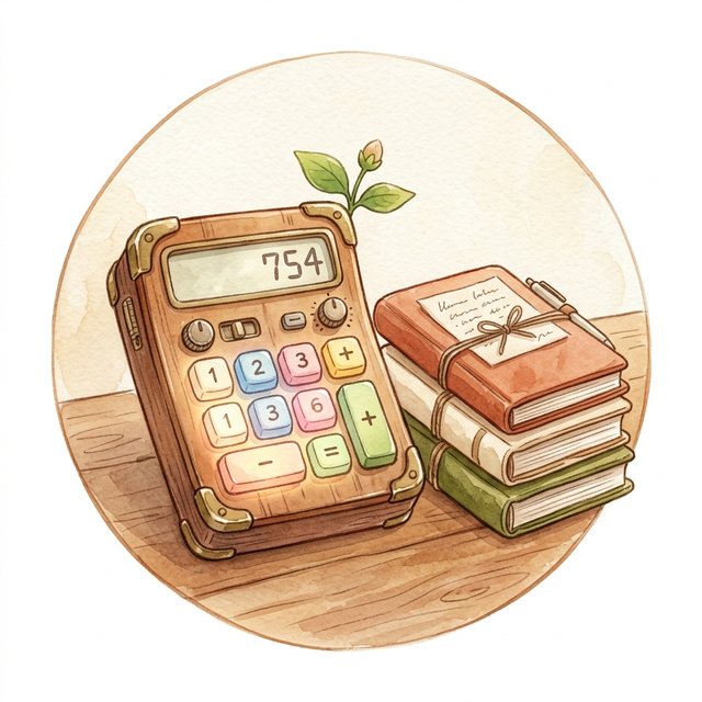 ภาพประกอบเครื่องคิดเลขและสมุดบัญชี